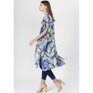 {Gear} Womens Vintage Leaf Print Long Front Tie Caftan Cardigan Dress  - Size 2X